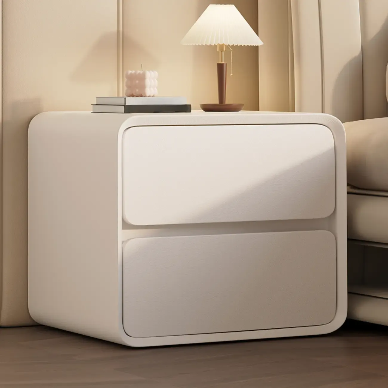 Curved Modern Faux Leather Pleather Nightstand