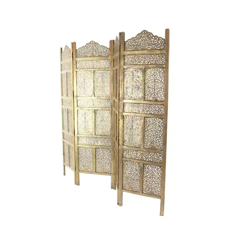 Traditional Intricate Carved Room Divider Screen Gold - Olivia & May