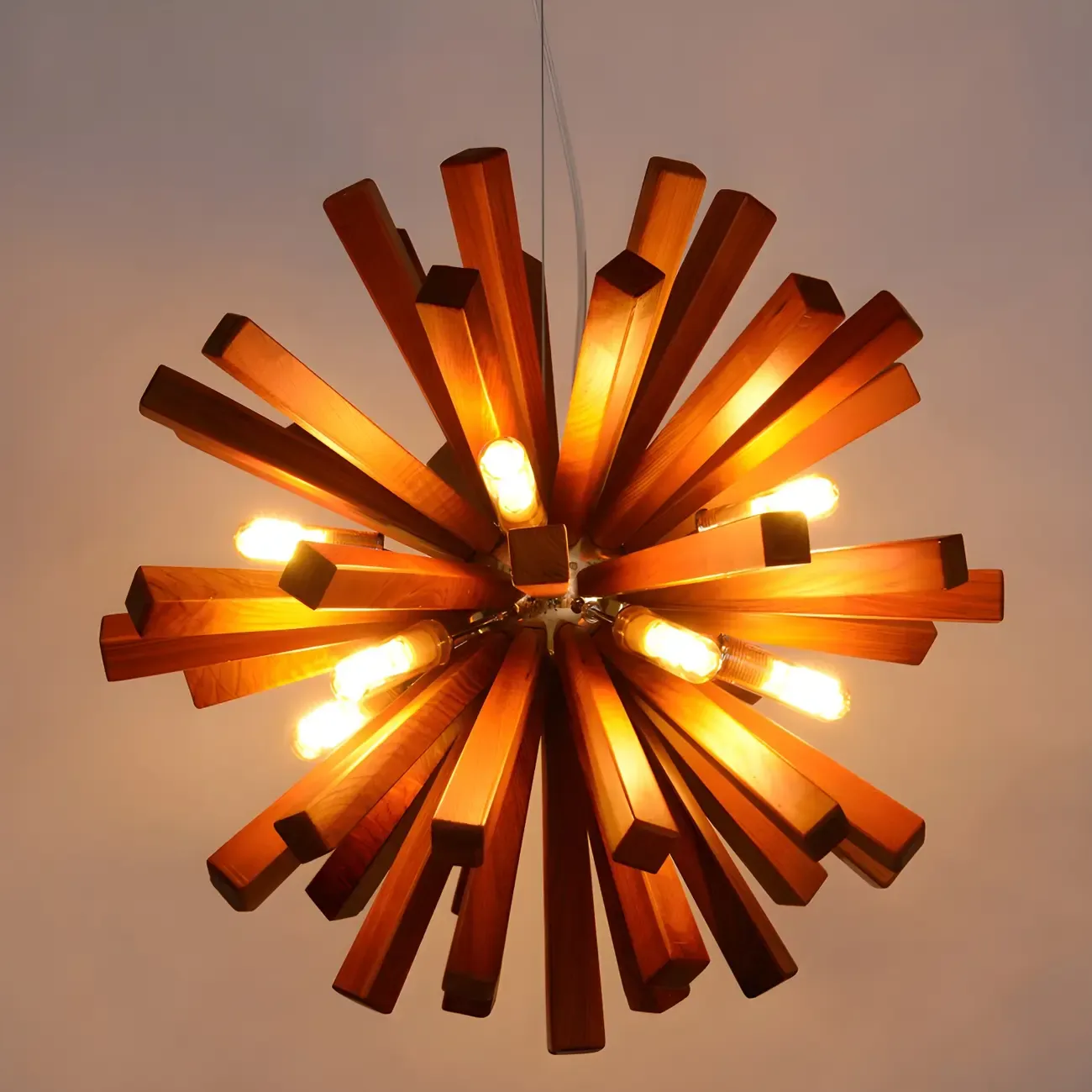 10-Light Modern Dark Wood Round Starburst Chandelier
