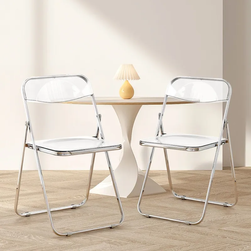 Transparent Acrylic Stackable Folding Dining Chair w/ Metal Frame, Single - 29.1(H) x 18.1(W) x 18.5(D)