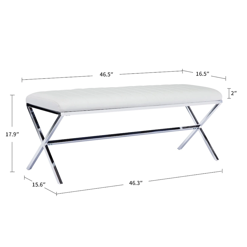 Tufted Faux Leather 46.5 Length Upholstered Dining Bench with Metal X Legs