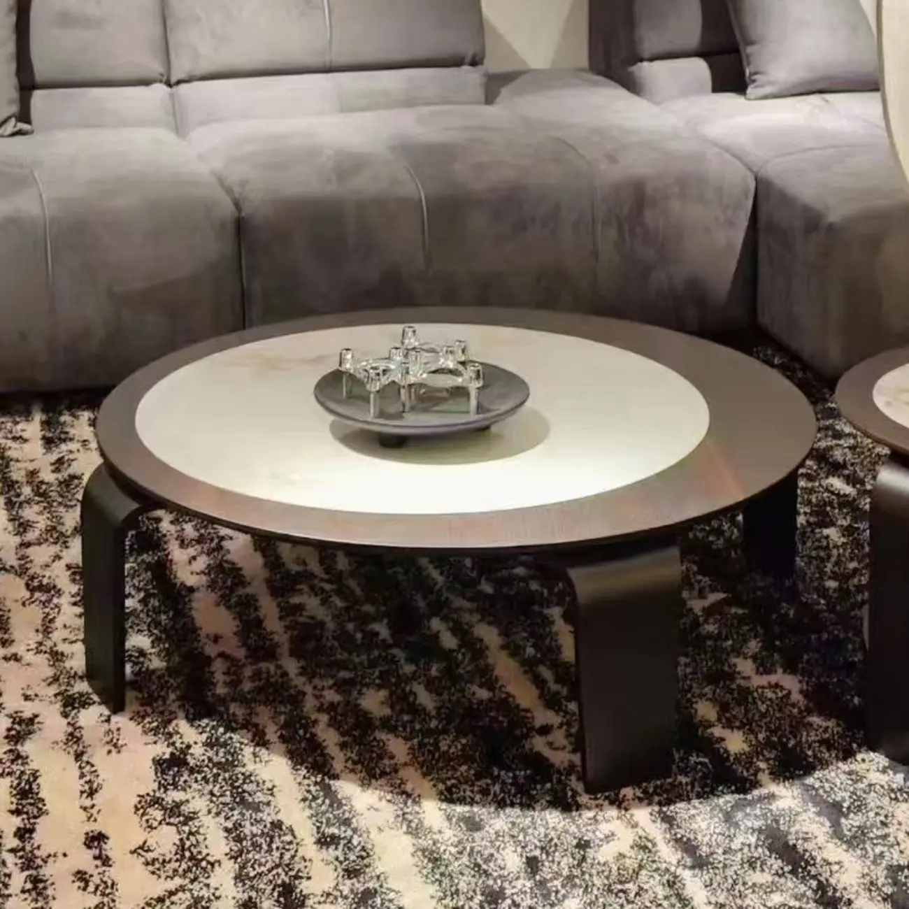 Unique Marble Round 2 Nesting Coffee Table Set with Wood Base