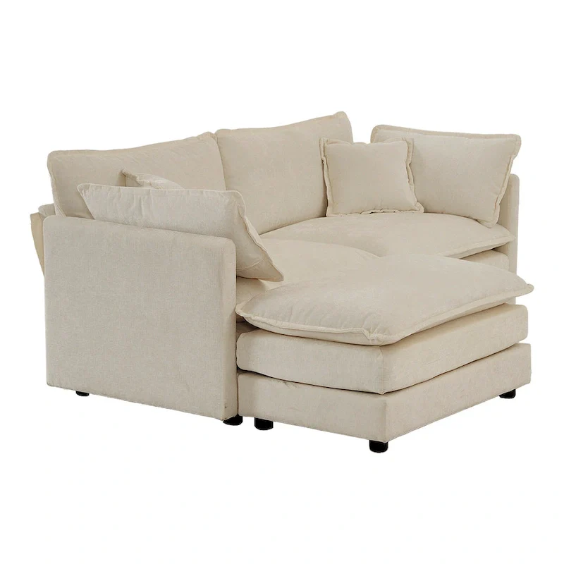 3-Piece Modular Chenille Upholstered L-Shaped Sectional Sofa with Ottoman