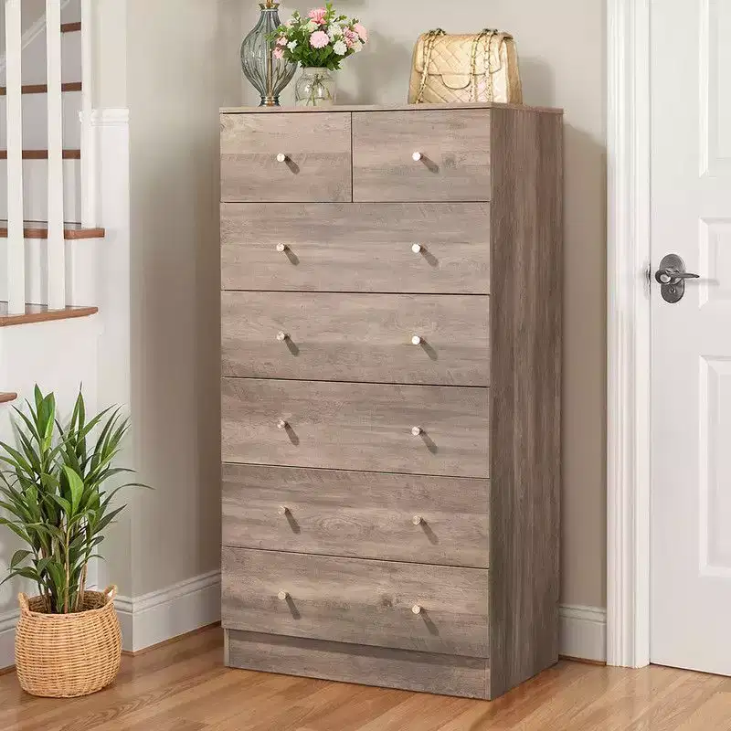 Karl Home Large 7-Drawer Dresser for Bedroom and Chest of Drawers with Sturdy Construction Wood Storage Organizer for Closet In Grey