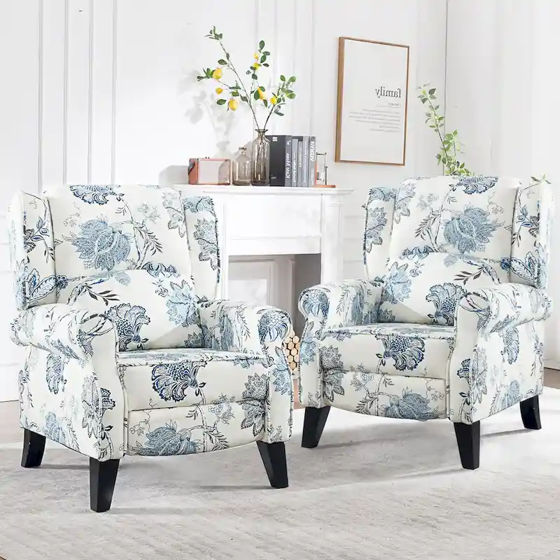 HOMYKA Manual Pushback Recliner Adjustable Accent Chair Wingback Armchair Set of 2