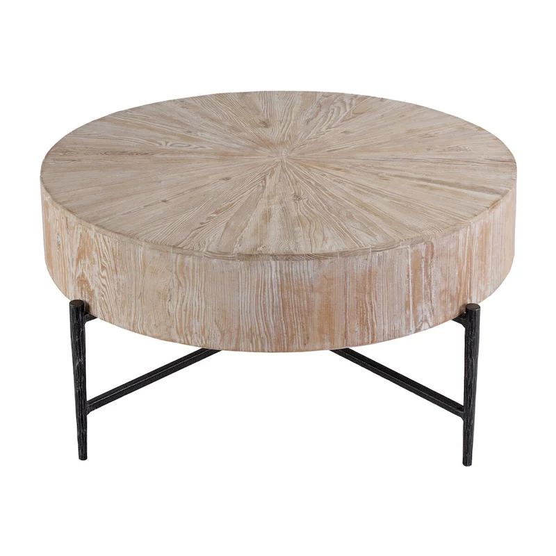 Akemi 38.5 in. W Round Wood and Iron Coffee Table