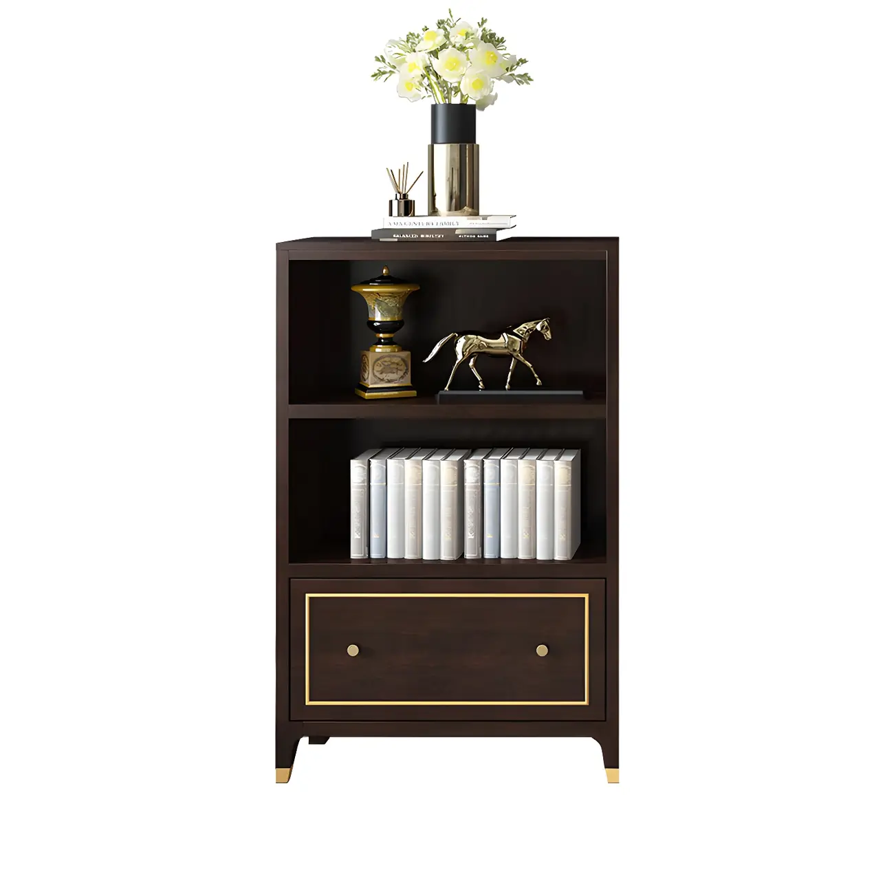Modern Beech Wood Bookcase with Drawer for Office