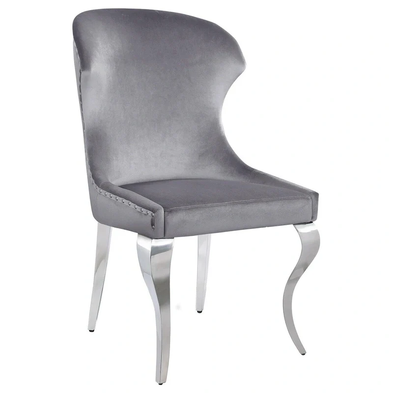 Cian 22 Inch Dining Chair, Curved, Cabriole Legs, Gray Velvet, Set of 2
