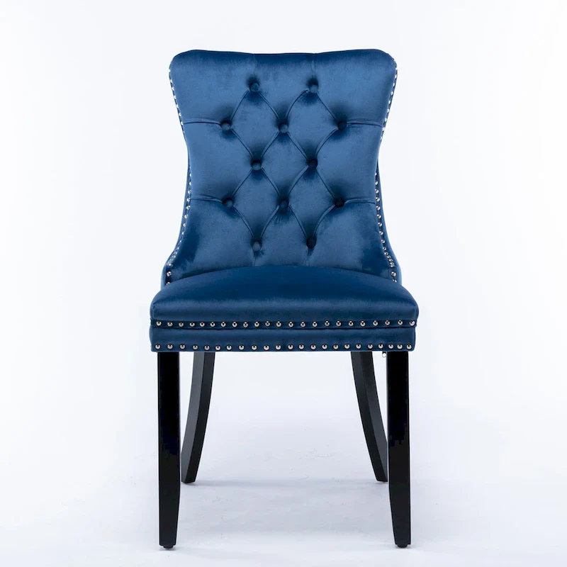 Modern Set of 2 Velvet Tufted Dining Chair with Wood Legs and Nailhead Trim