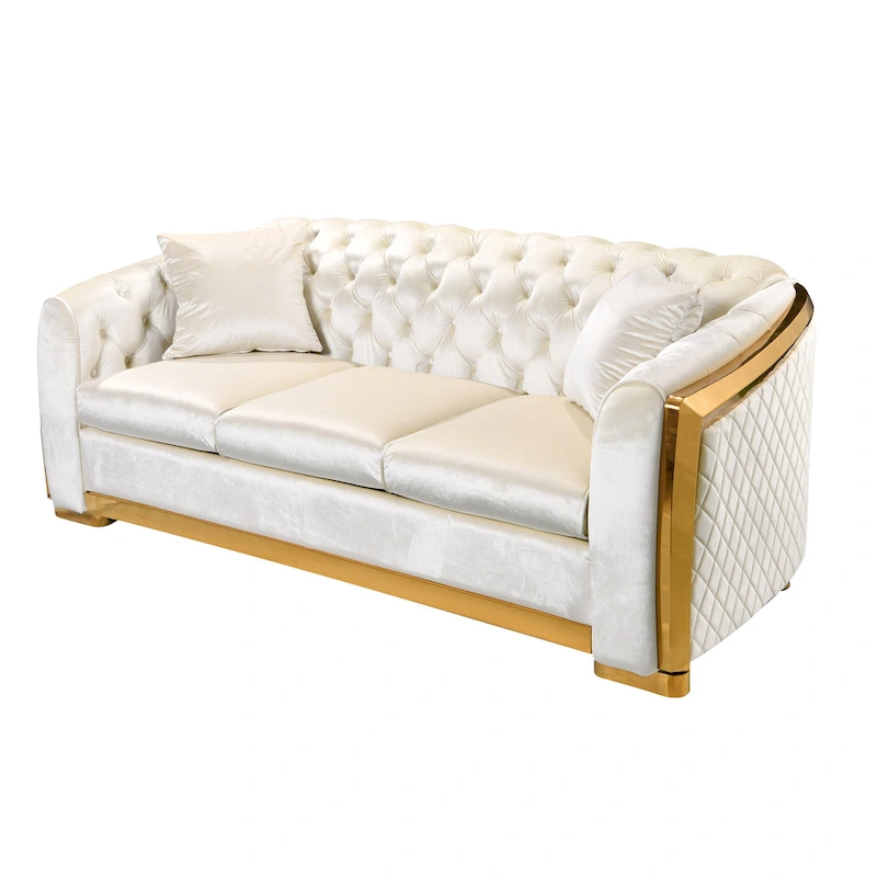 84 Luxury Chesterfield Velvet Sofa with Gold Trim
