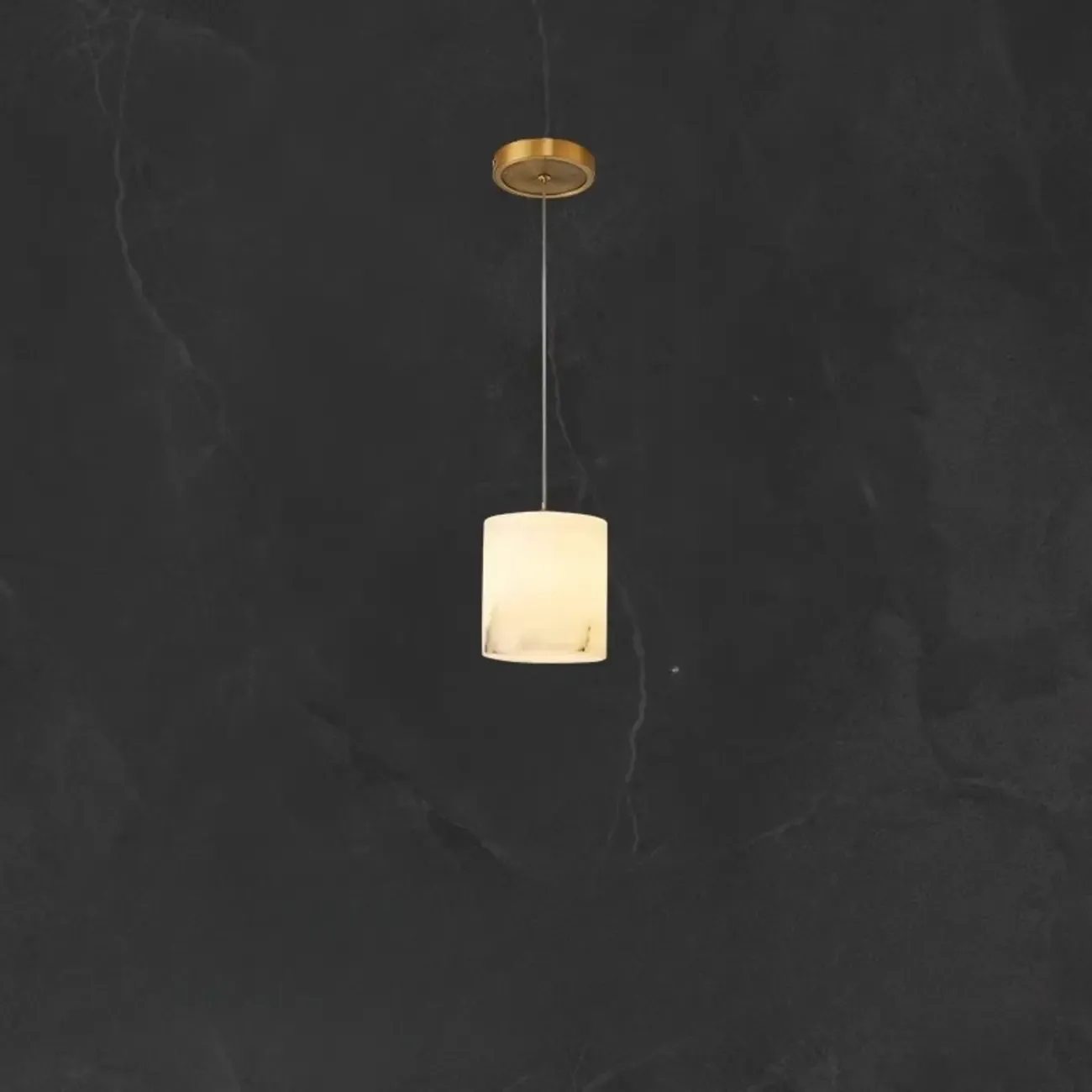 1-Light Gold Stone Square Hanging Pendant Light