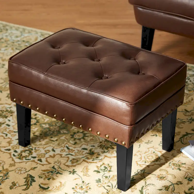 Glitzhome 22W Mid-century PU Leather Tufted Ottoman Foot Stool