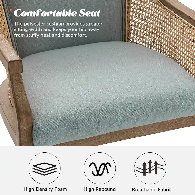 Farmhouse-Style Rattan Office Chair — 360° Swivel, Adjustable Height, Rubberwood Construction