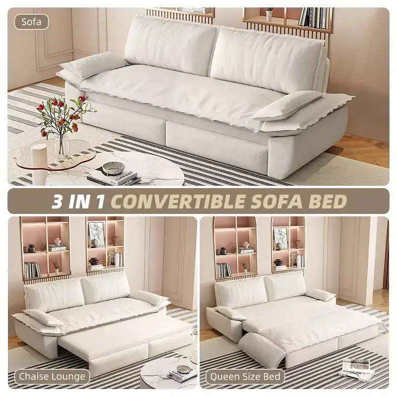 Whisen 3-in-1 Queen Velvet Sleeper Pull Out Sofa Bed, Convertible Loveseat Sofa Couch