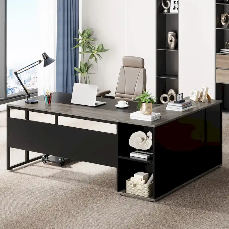 71 inch L Shaped Computer Desk with Cabinet