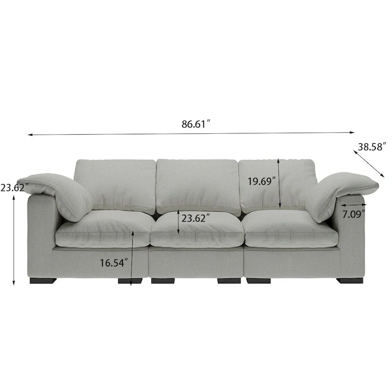 86.61 Modern Farmhouse Deep 3-Seater Sofa, Track Arm Couch, Linen Fabric Sofa