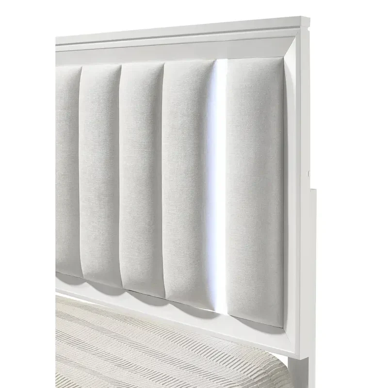 Denissa 6 Piece White Upholstered LED Panel Bedroom Set