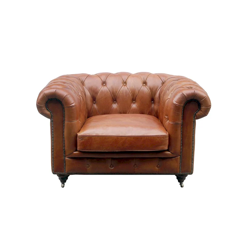 Pasargad Home Paris Club Genuine Leather Chester Bay Tufted Sofa/Chair