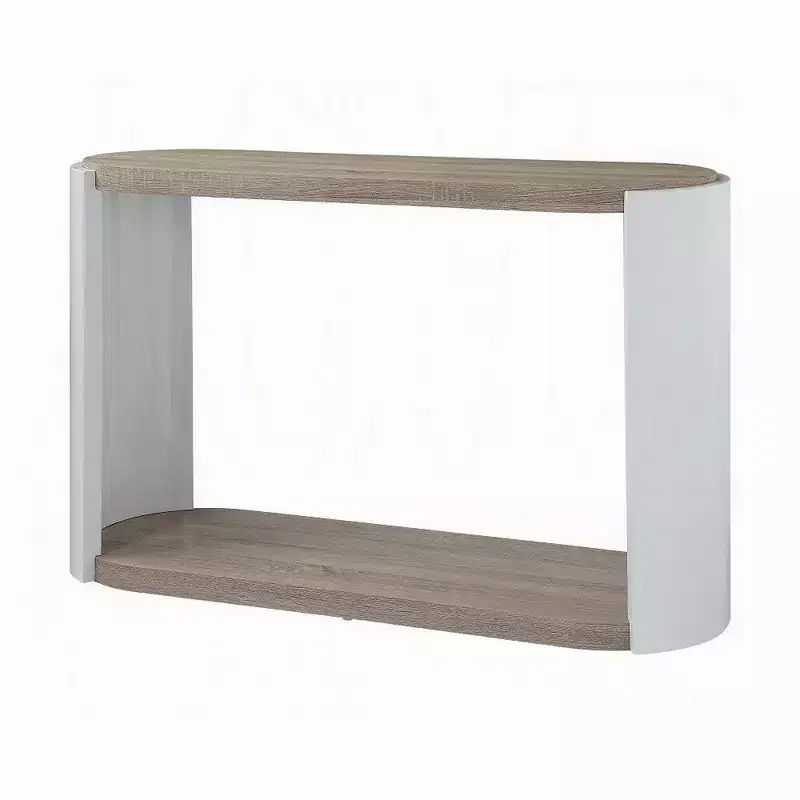 Royal Hampton Sofa Console Table, White High Gloss Wood, Brown, Oval 47 Inch