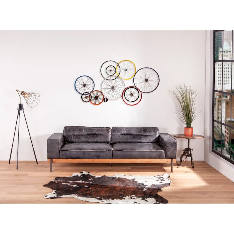 Chiavari Distressed Antique Ebony Leather Sofa