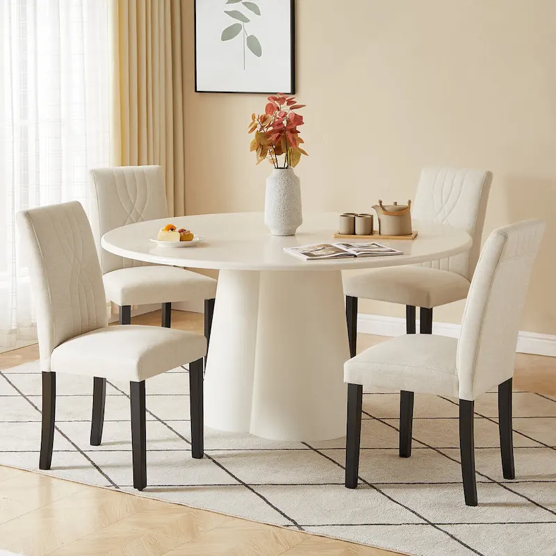 VECELO Upholstered Dining Chairs Set of 6 Modern Fabric and High Back & Solid Wood Legs, Parson Dining Chairs (Set of 6)