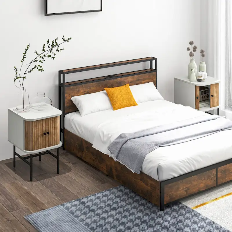 Gymax Set of 2 Nightstand Compact Modern End Side Table w/ Sliding