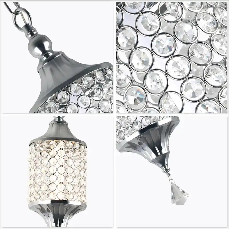 CurveCurio 7  Classic Crystal Pendant w Dimmable LED Light, Adjustable Hanging Chain up to 70 inches