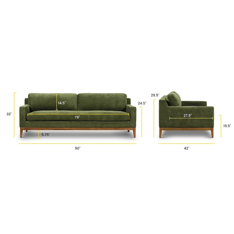 Poly & Bark Zyon 90 Sofa in Distressed Green Velvet