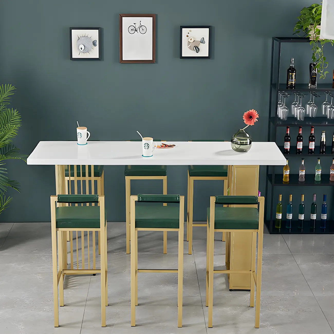 Glam Gold Wood Top Metal Shelf Bar Tables