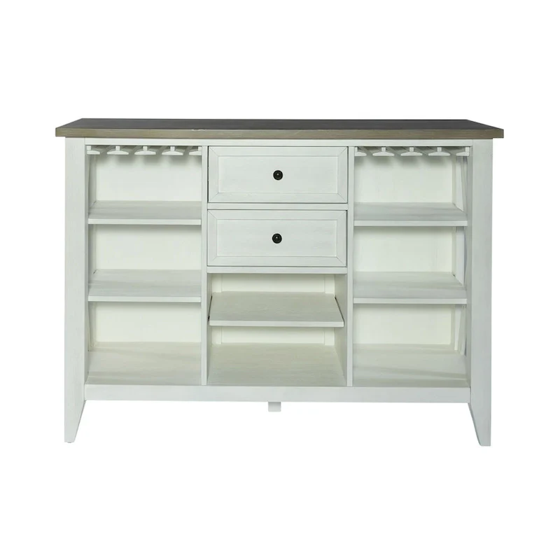 White Two-Tone Server Cabinet with Stemware Rack and Adjustable Shelves