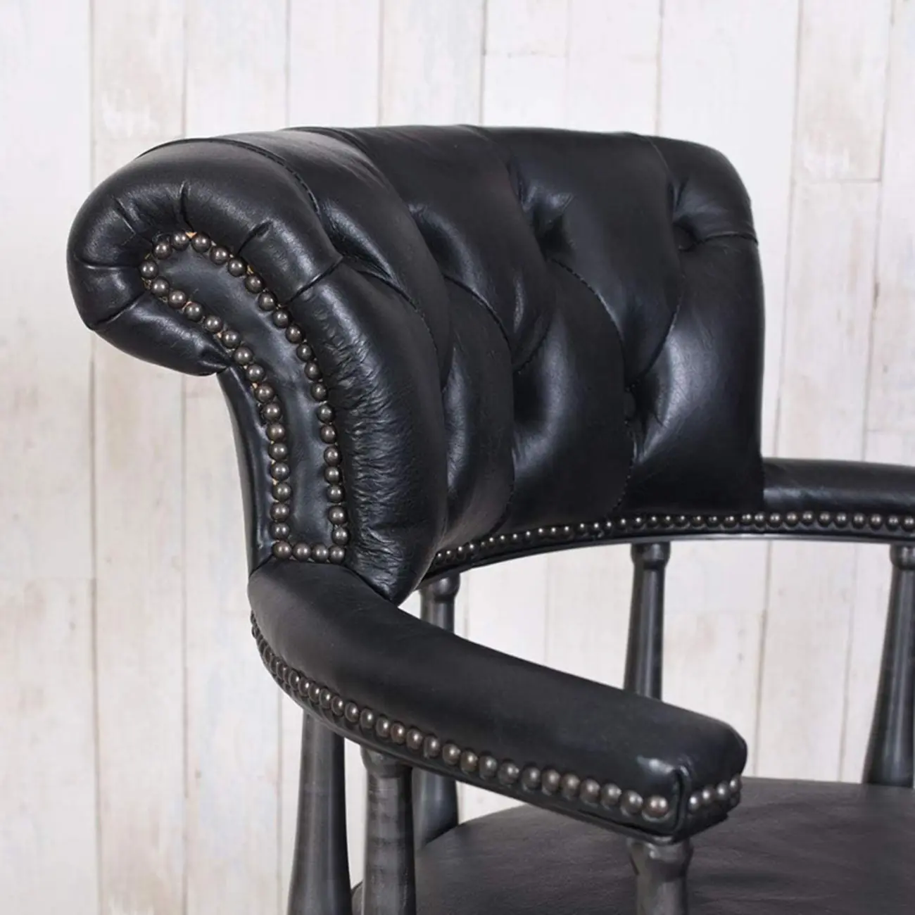 Black Chesterfield Office Chair in Antique Leather