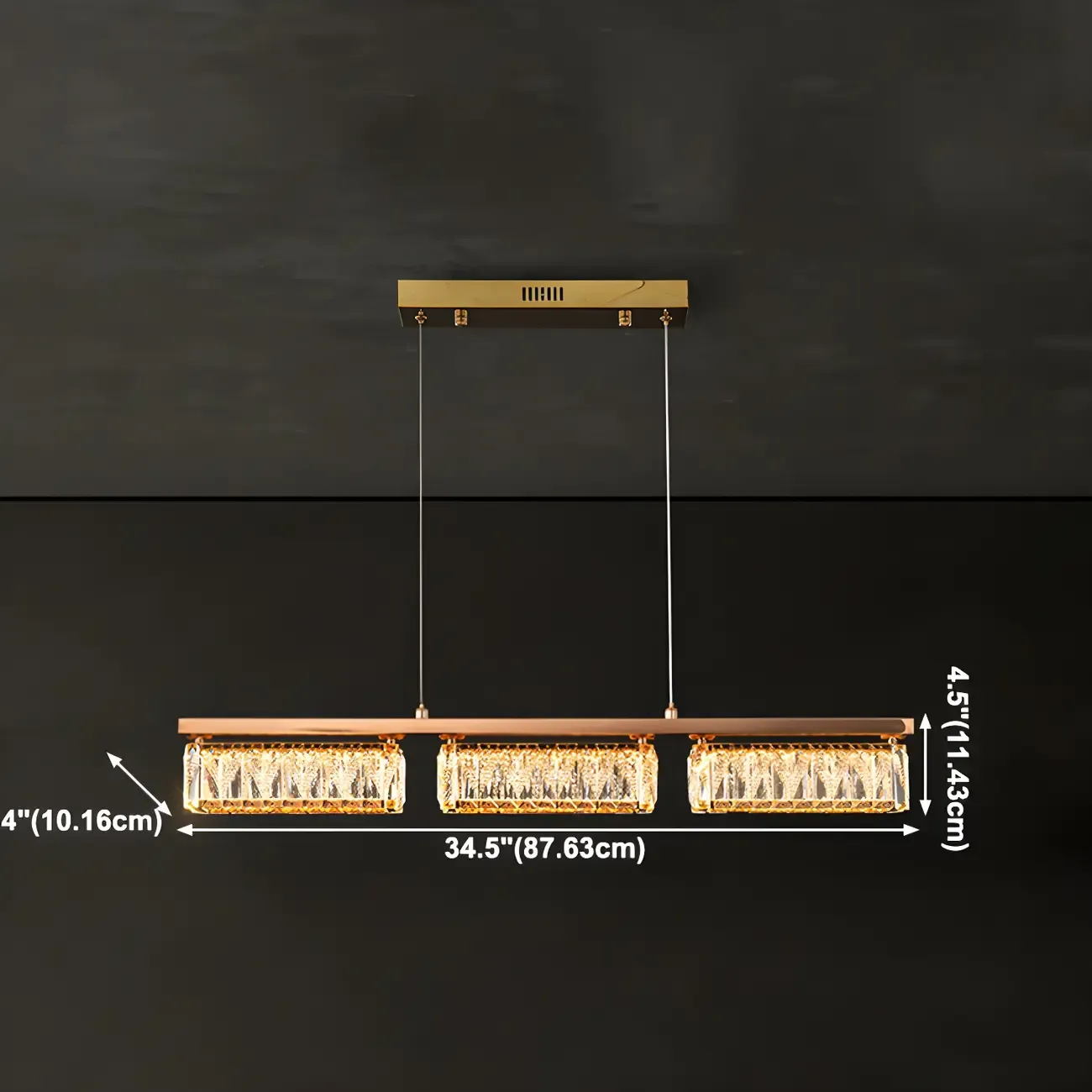 Kitchen Modern Crystal Gold Rectangular Pendant Light