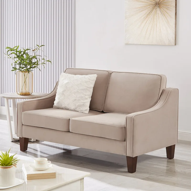 Modern Upholstered Sofa with Removable Cushions and Scooped Arms