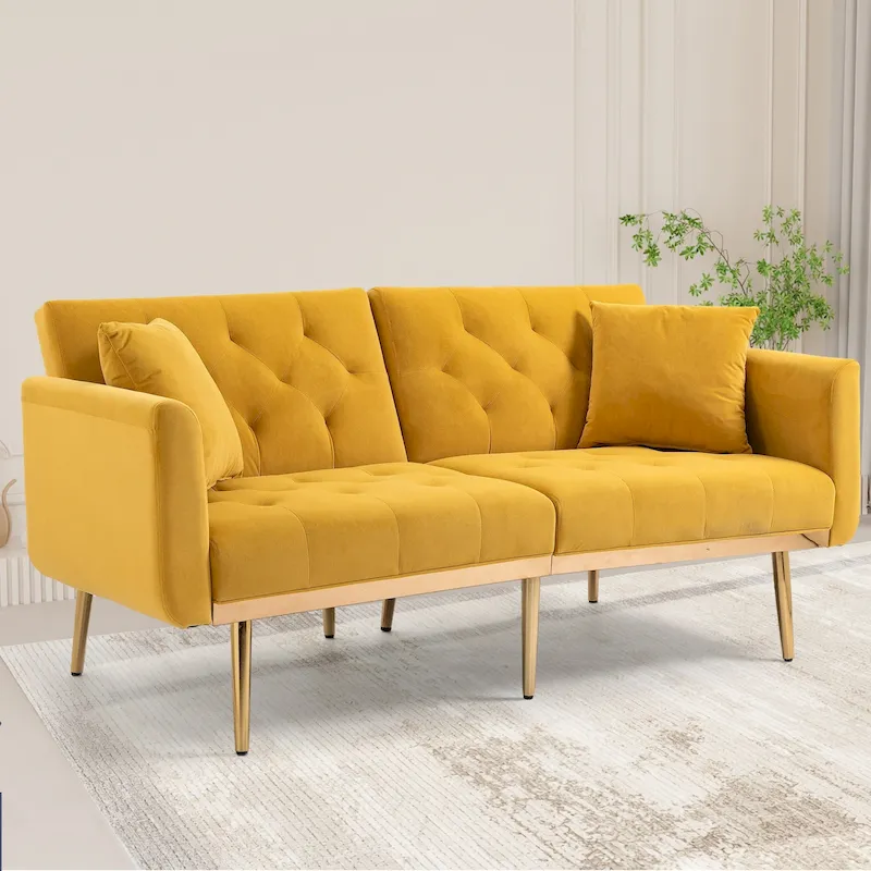 Sleeper Sofa with Reversible Chaise, Linen, Tufted, Rose Gold Legs, 450 lbs, 8 Colors