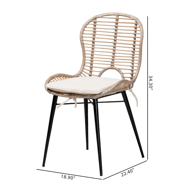 Brenna Modern Bohemian Rattan and Metal 2-Piece Dining Chair Set