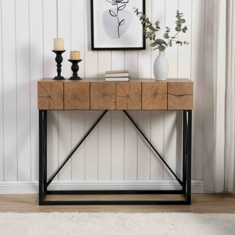 43.31 Luxury Wood Sofa Table, Industrial Console Table for Entryway, Hallway Tables with Two Drawers for Living Room