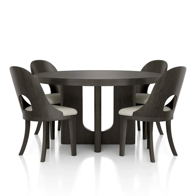 Piez Modern 5-Piece Solid Wood Round Dining Set