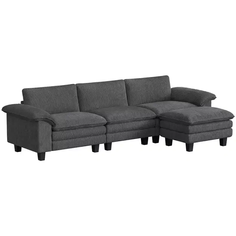 HOMCOM Sectional Sofa, L Shaped Couch with Deep Seat, Movable Ottoman and Pillow-top Armrests