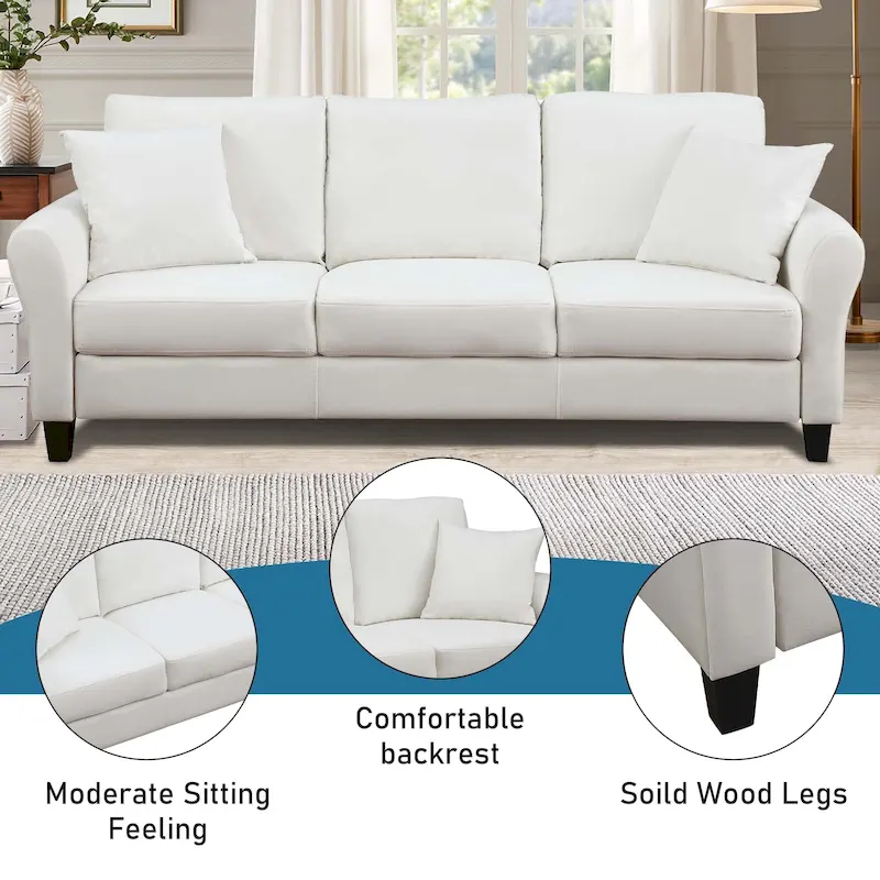 Aukfa Upholstered 3 Seater Sofa Couch with 2 Pillows