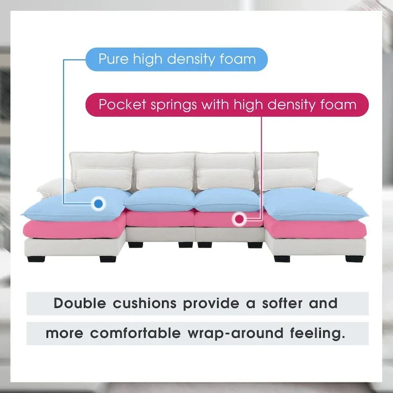 Modern U-shaped Sectional Sofa with Waist PillowsSleeper Sofa Couch with Chaise Lounge