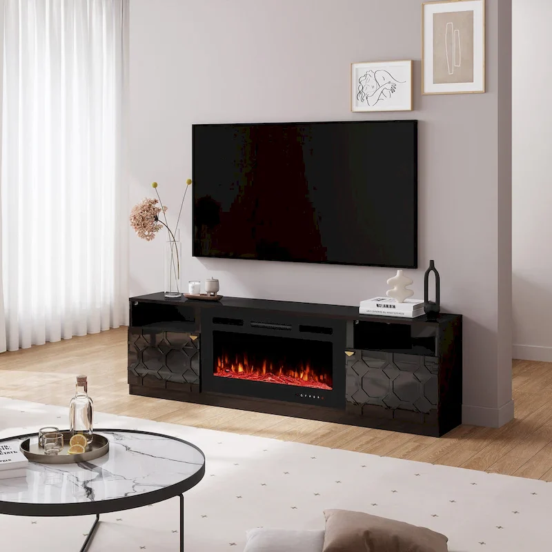 Clihome 36 Electric Fireplace High Gloss 70 TV Stand