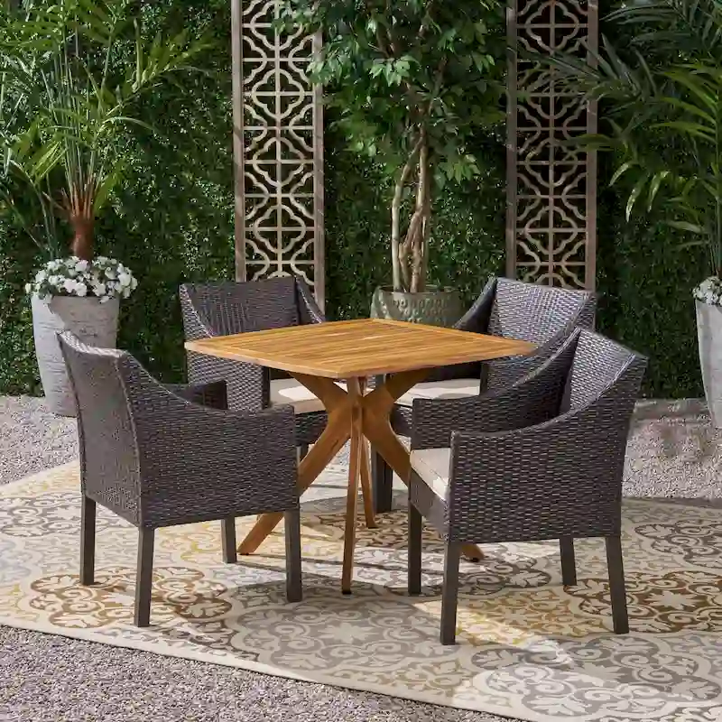 Taquile Outdoor 5 Piece Wood and Wicker Dining Set by Christopher Knight Home