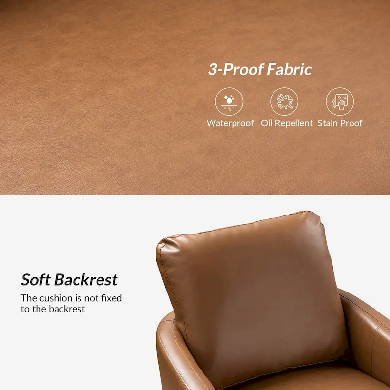 Terrance Transitional Swivel Faux Leather Barrel Accent Chair with Metal Base