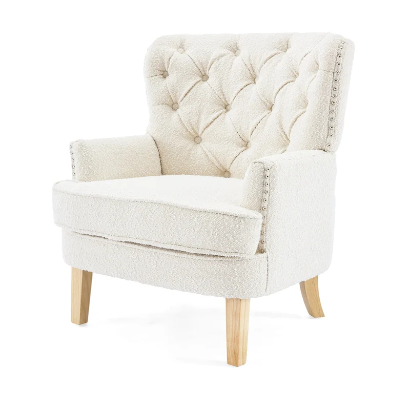 Almond Boucle Nailhead Club Chair by Christopher Knight Home