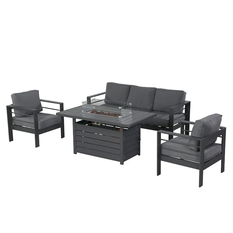 4 Pcs Patio Conversation Set with Propane Firepit