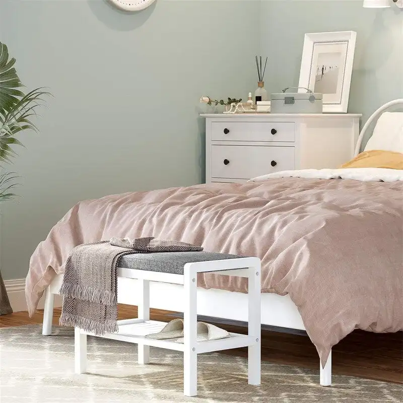 Shoe Rack Bench with Cushion - 12.6D x 23.6W x 16.9H