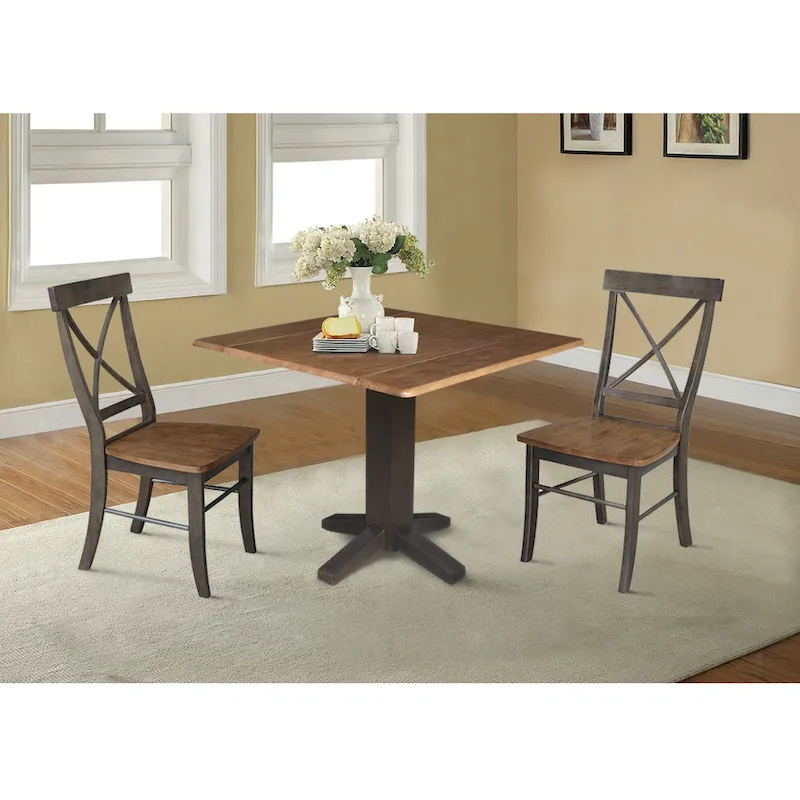 36 Solid Wood Square Dual Drop Leaf Dining Table with 2 Dining Chairs