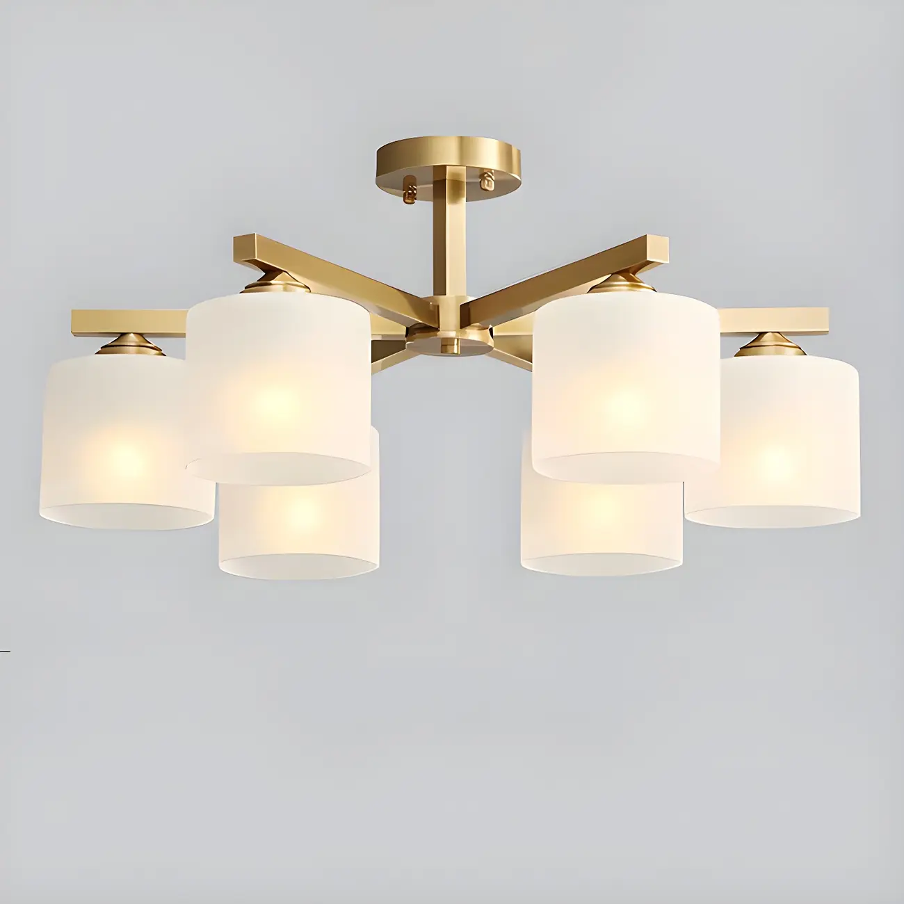 Modern Metal Cylinder Frosted Glass Semi Flush Ceiling Light