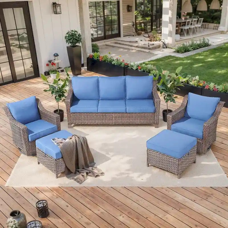 Outdoor Swivel Rocking Chair Conversation Set - Brown