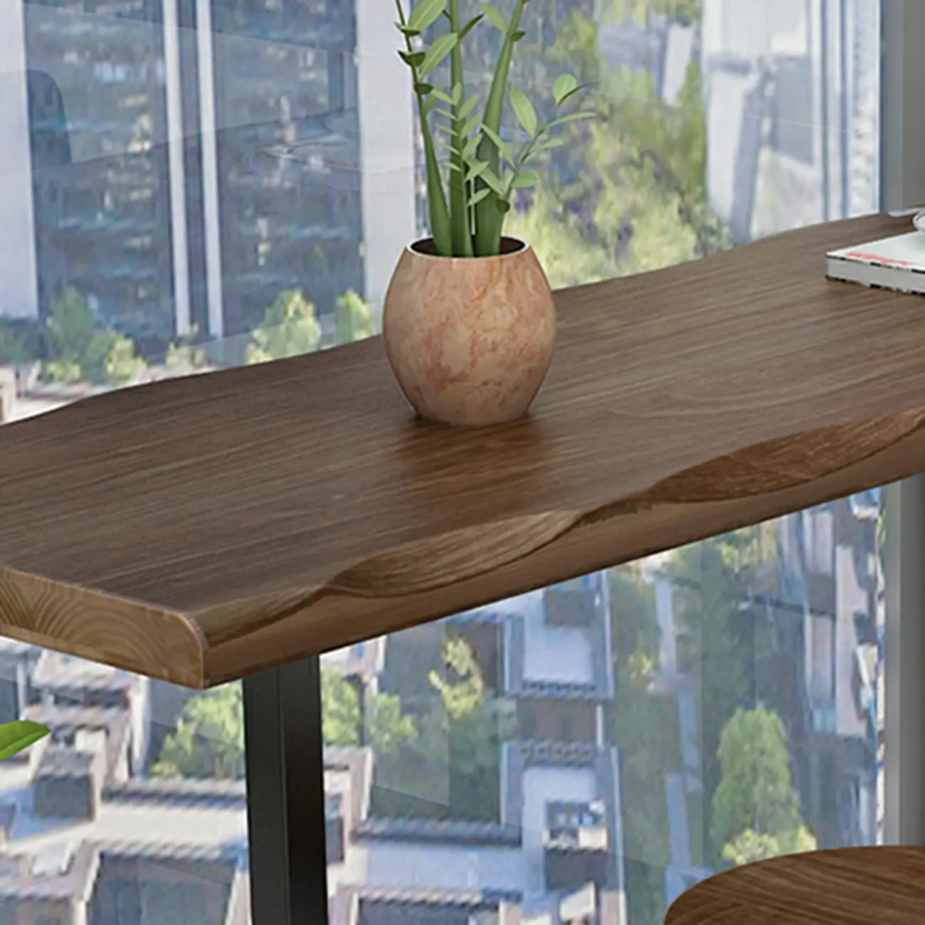 Modern Brown Pine Wood Top Iron Sled Bar Table